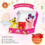 Goofi Eid Salami Combo-1 gift box with Addy crochet toy, Bangla flashcard and pink bunny puppet — educational Eid gift for toddlers age 2 to 3 Bangladesh